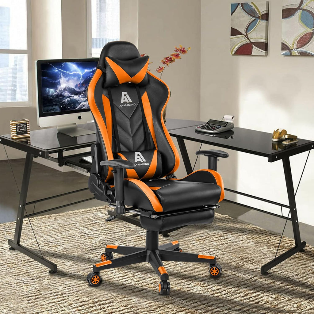 AA Products Gaming Chair High Back Ergonomic Computer Racing Chair Adjustable Office Chair with Footrest, Lumbar Support Swivel Chair - Orange