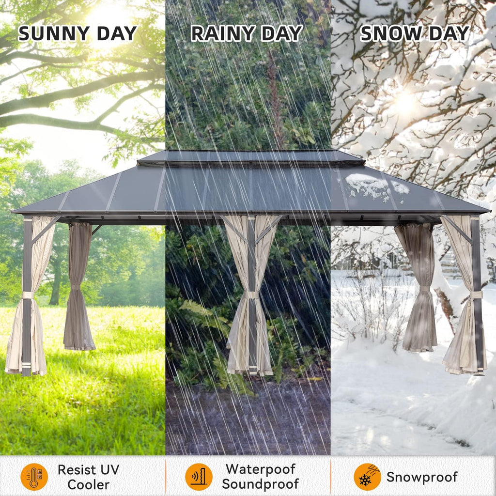 EROMMY 12' x 20' Gazebo Outdoor Double Roof Aluminum Composite Canopy Aluminum Frame Pavilion with Curtains and Netting for Patio Lawn Garden Backyard