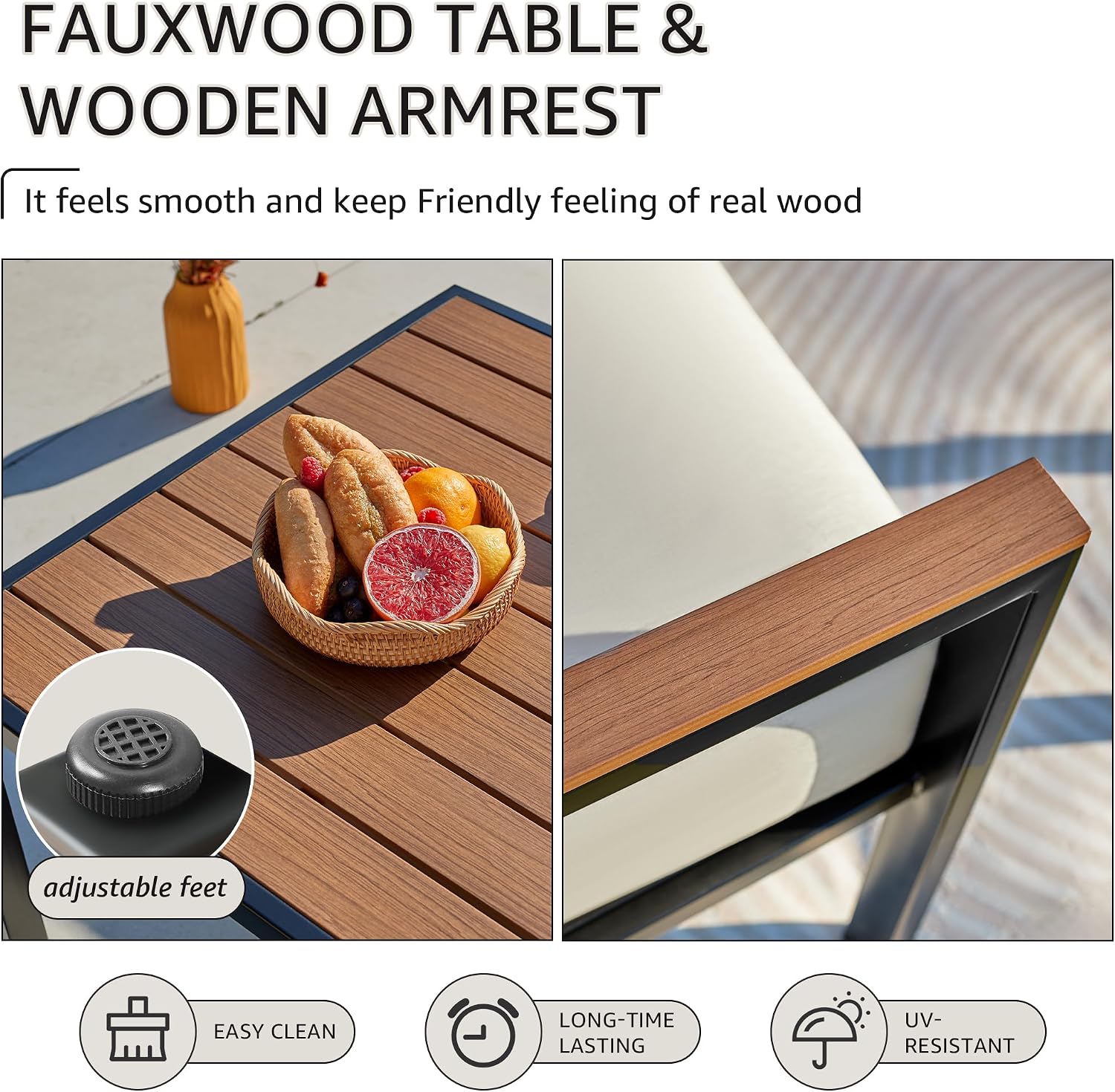 NATURAL EXPRESSIONS 6 Pieces Patio Furniture Set, Outdoor Couch with Thick Olefin Cushions, Fauxwood Armrest and Tabletop, Ergonomic Design Highback, Outdoor Sectional for Backyard, Deck (Grey)
