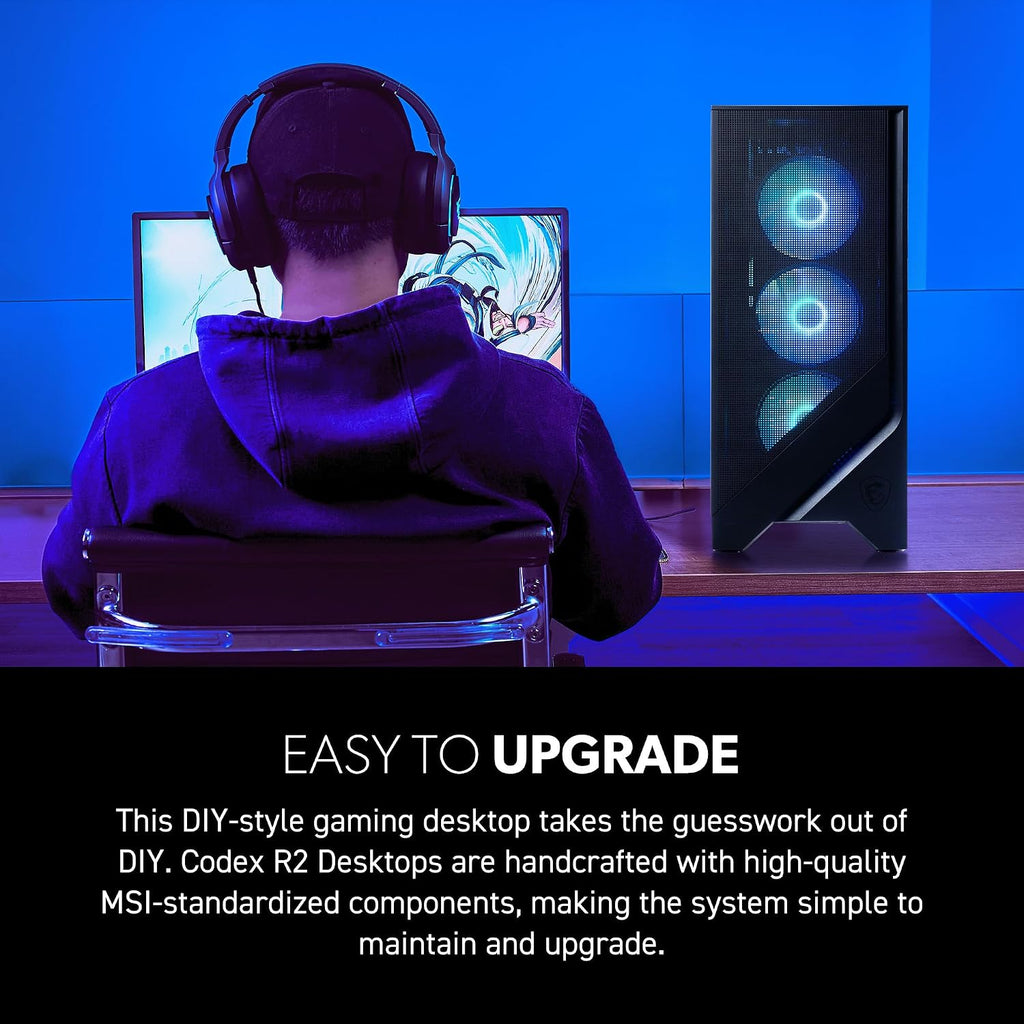 msi Codex R2 Gaming Desktop: Intel Core i5-14400F, Geforce RTX 5060, 16GB DDR5, 1TB m.2 NVMe SSD, 80+ Gold PSU, WiFi 6E, ARGB Fan Air Cooling, Windows 11 Home: A14NVL5-454US