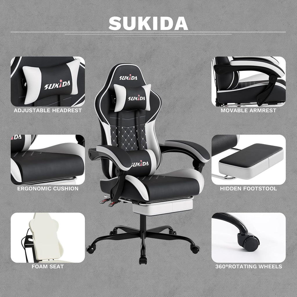 Ergonomic Video Gamer Chairs Gaming Computer Chair Gamer Chairs for Adults Massage Lumbar Support Swivel Height Adjustable Headrest Backrest