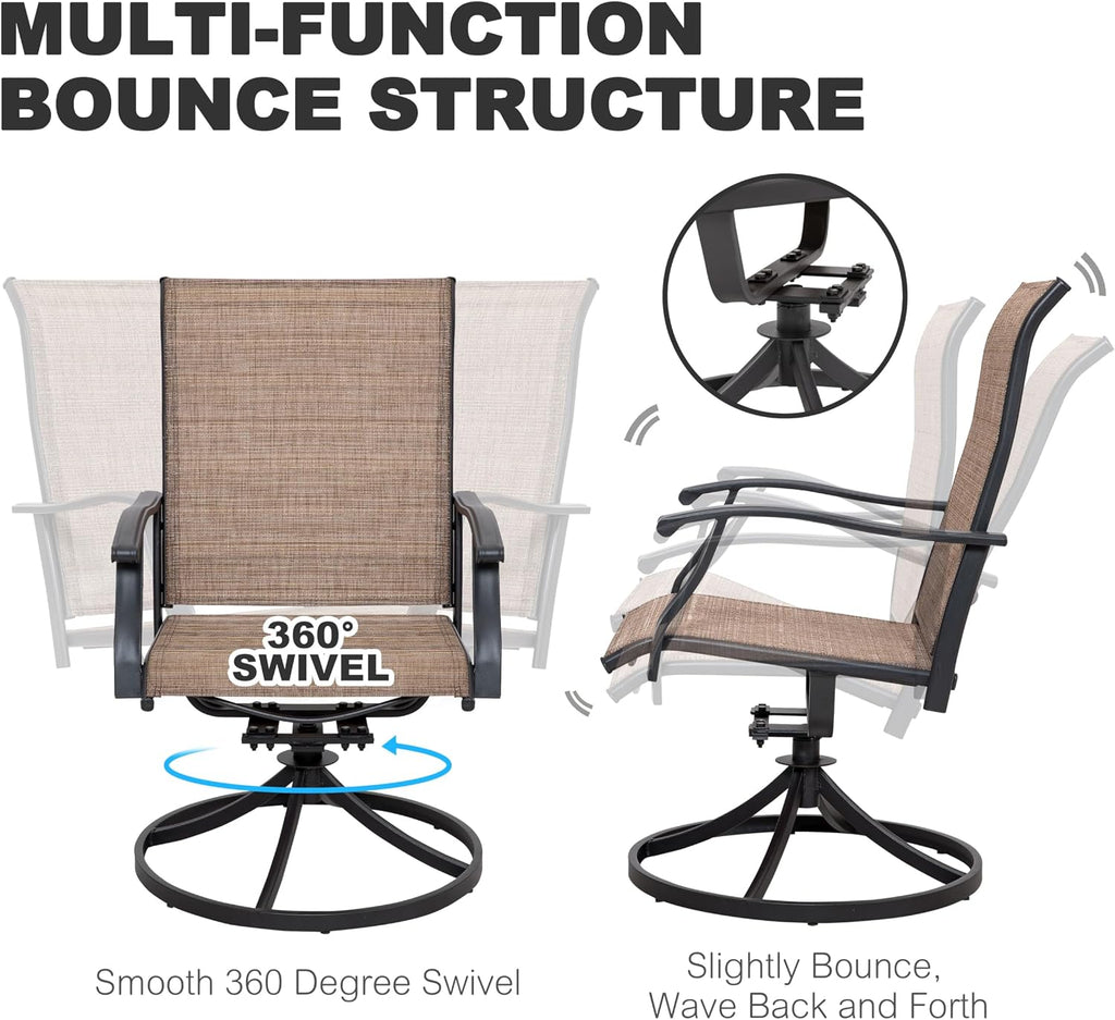 NUU GARDEN Outdoor Swivel Patio Dining Chairs Set of 2, All-Weather Textilene Dining Chairs with Metal Frame for Patio, Lawn, Deck or Backyard, Brown