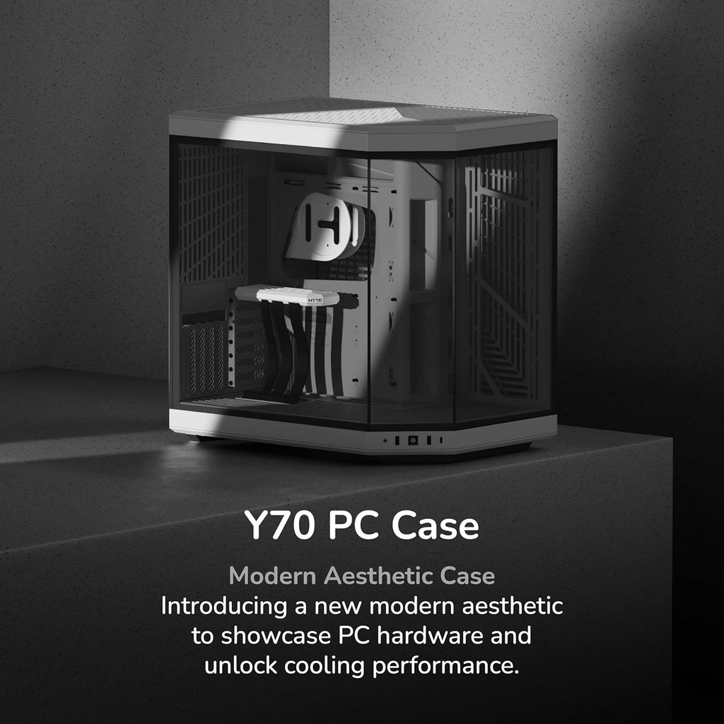 Hyte Y70 Upgraded Modern Aesthetic Dual Chamber Panoramic Tempered Glass Mid-Tower ATX Computer Gaming Case with PCIE 4.0 Riser Cable Included, White (CS-HYTE-Y70-BW)