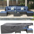 AECOJOY 7 Piece Outdoor Patio Furniture Set, Outdoor Sectional Conversation Furniture Chair with Coffee Table, Patio Sectional for Backyard, Garden(Navy Cushions and Black Rattan, with Cover)