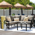 NATURAL EXPRESSIONS 6 Pieces Patio Furniture Sets,Outdoor Furniture Sets Metal Patio L Shape Sectional Couch Sofa Conversation Sets with 6.5' Shale Cushions,HighBack Hand-Brush Black Frame