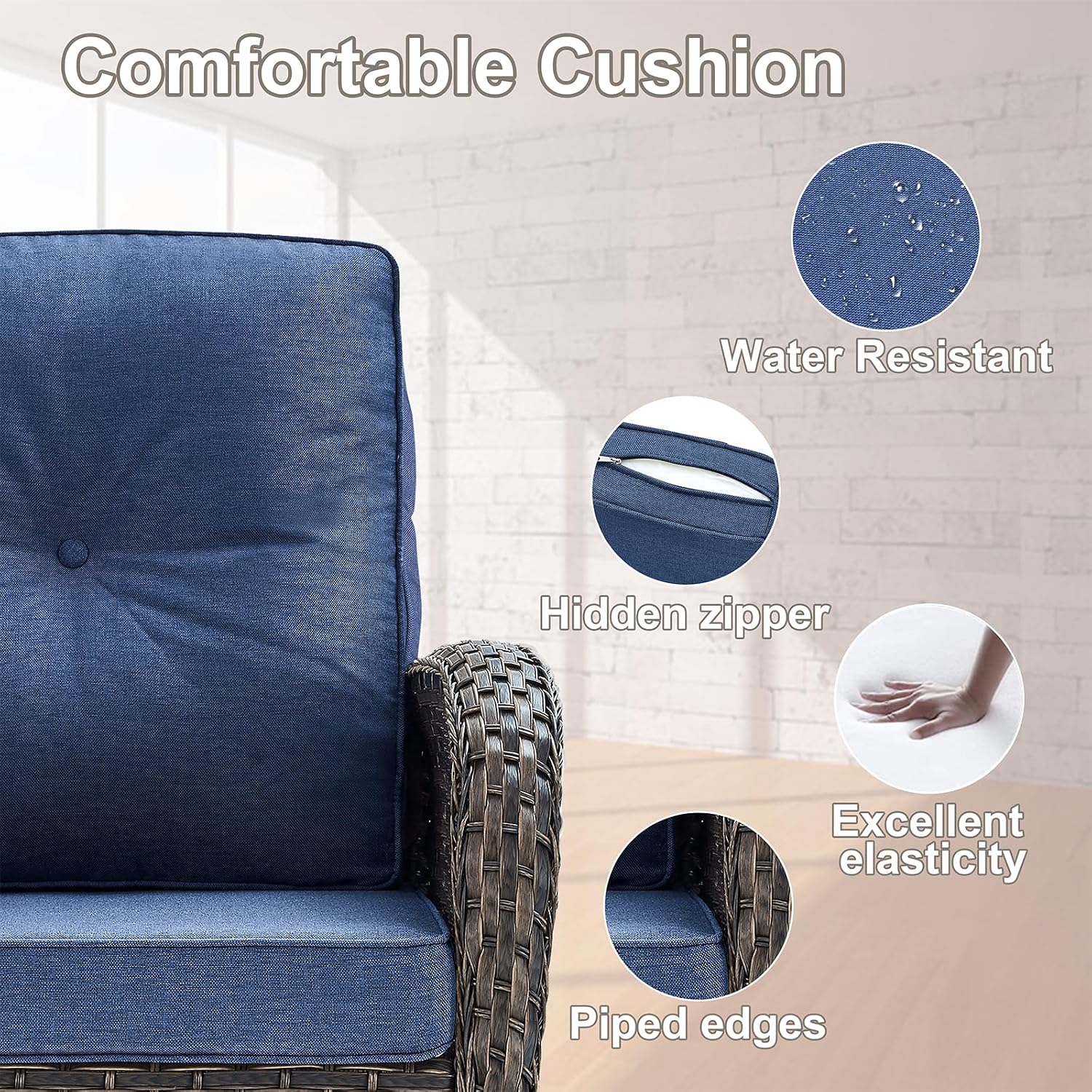 Belord Patio Wicker Chairs Swivel Rocker - Outdoor Swivel Rocking Chairs Set of 2 with Rattan Side Table, Patio Swivel Glider Chair 3 Piece Patio Furniture Sets for Deck Porch Pool Brown/Blue