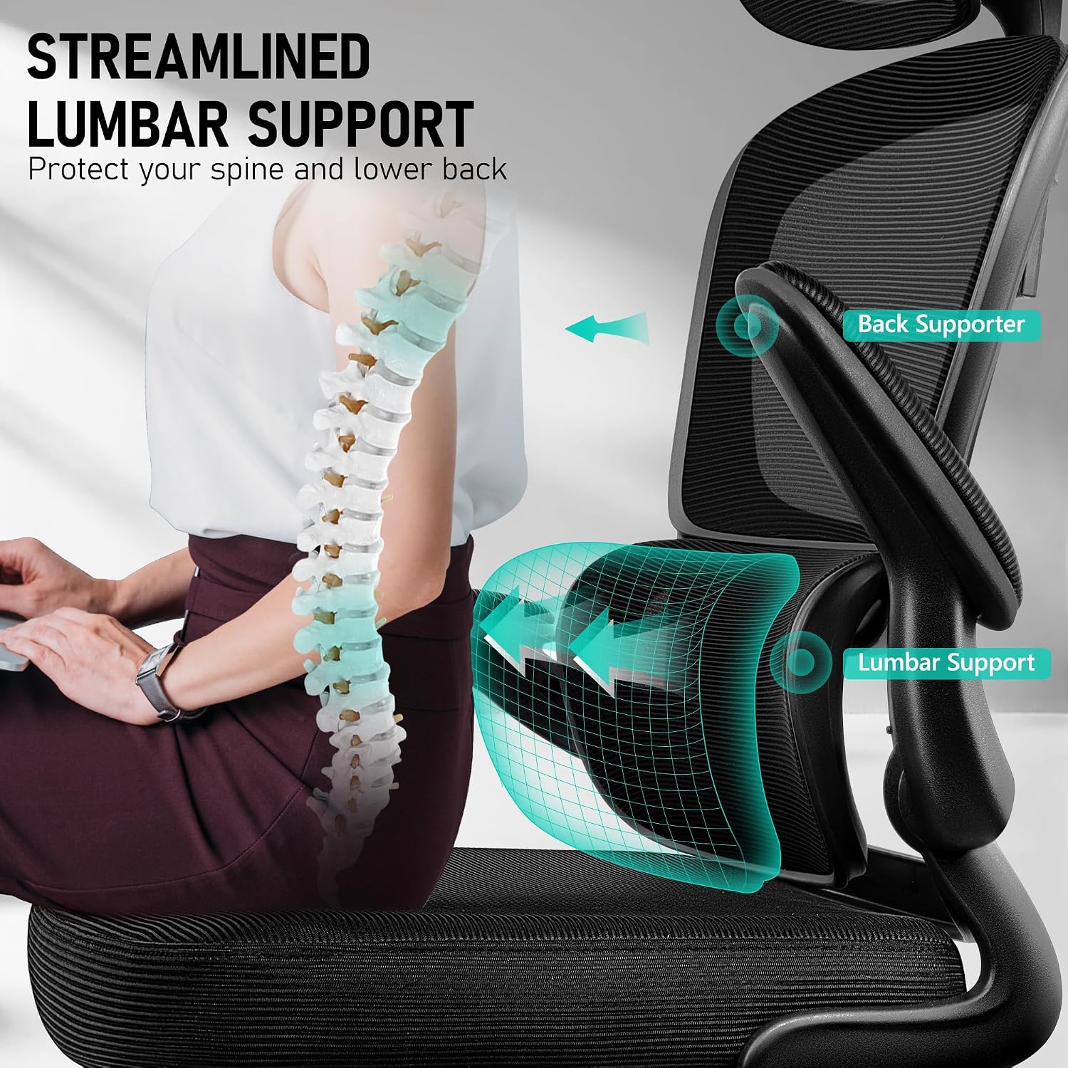 BESTFAIR High Back Ergonomic Office Chair, Breathable Mesh Desk Chair with Lumbar Support, Adjustable Headrest, Flip-up Armrests, Computer Gaming Chair