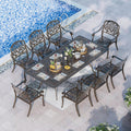 Grepatio 9 Piece Cast Aluminum Patio Furniture Set Outdoor Dining Set Bistro Furniture Set with 8 Armchairs and Dining Table, 8 Cushions for Backyard Garden Poolside (Without Cushion)