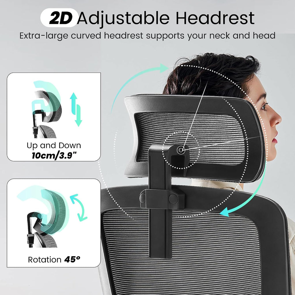 Fizzin Office Chair, Ergonomic Office Chair with Adjustable Headrest Lumbar Support Computer Chair, Desk Chair Comfy with Flip-up Armrests, Gaming Chairs for Adults Home Office (Leather, Black)