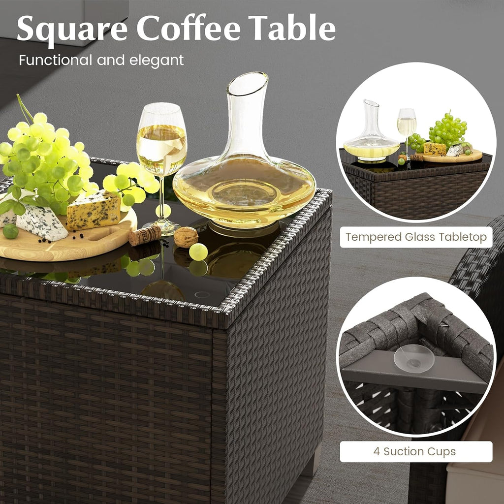 KOTEK 5 Pieces Patio Furniture Set with Ottomans, Wicker Patio Conversation Set with Coffee Table & Cushions, PE Rattan Outdoor Lounge Chairs for Backyard, Porch, Poolside (Mix Brown- Beige)