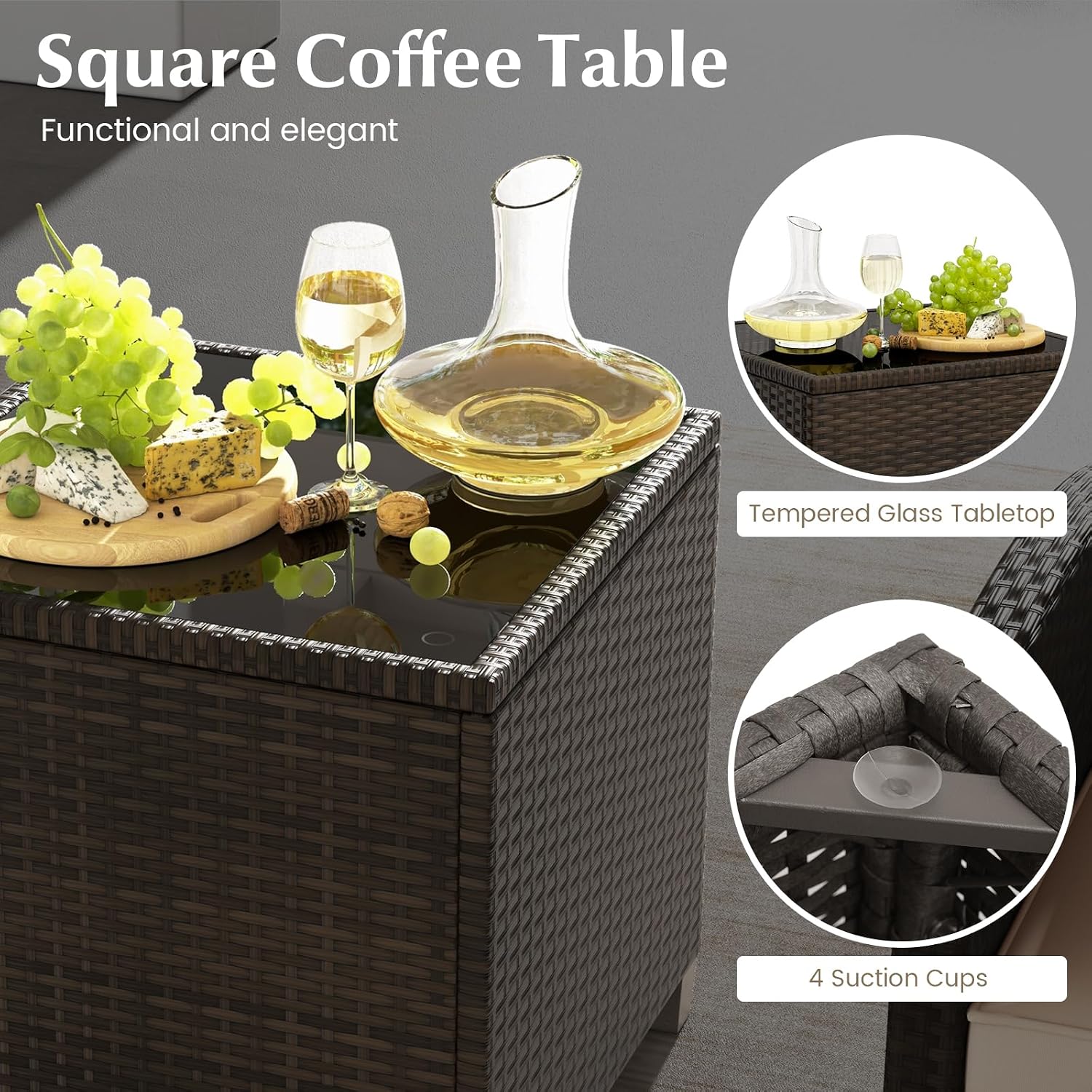 KOTEK 5 Pieces Patio Furniture Set with Ottomans, Wicker Patio Conversation Set with Coffee Table & Cushions, PE Rattan Outdoor Lounge Chairs for Backyard, Porch, Poolside (Mix Brown- Beige)