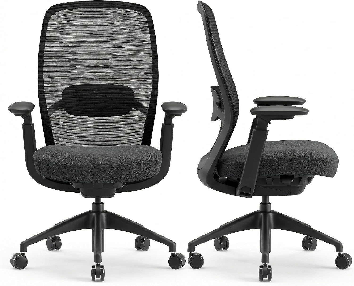 COLAMY Office Chair Set of 2, Easy Wire-Control Desk Chair with Sliding Seat Depth & Thick Padded Lumbar Support, Heavy Duty 300 LBS High Back Mesh Computer Chair for Home Workstation,Black