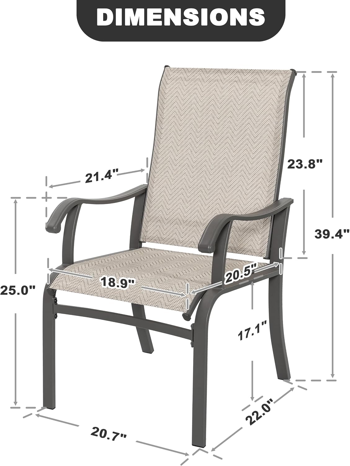 NUU GARDEN Patio Dining Chairs Set of 4, All Weather Textilene Patio Chairs,Powder-Coated Metal Frame Outdoor Patio Bistro Dining Chairs for Lawn Garden Backyard, Beige