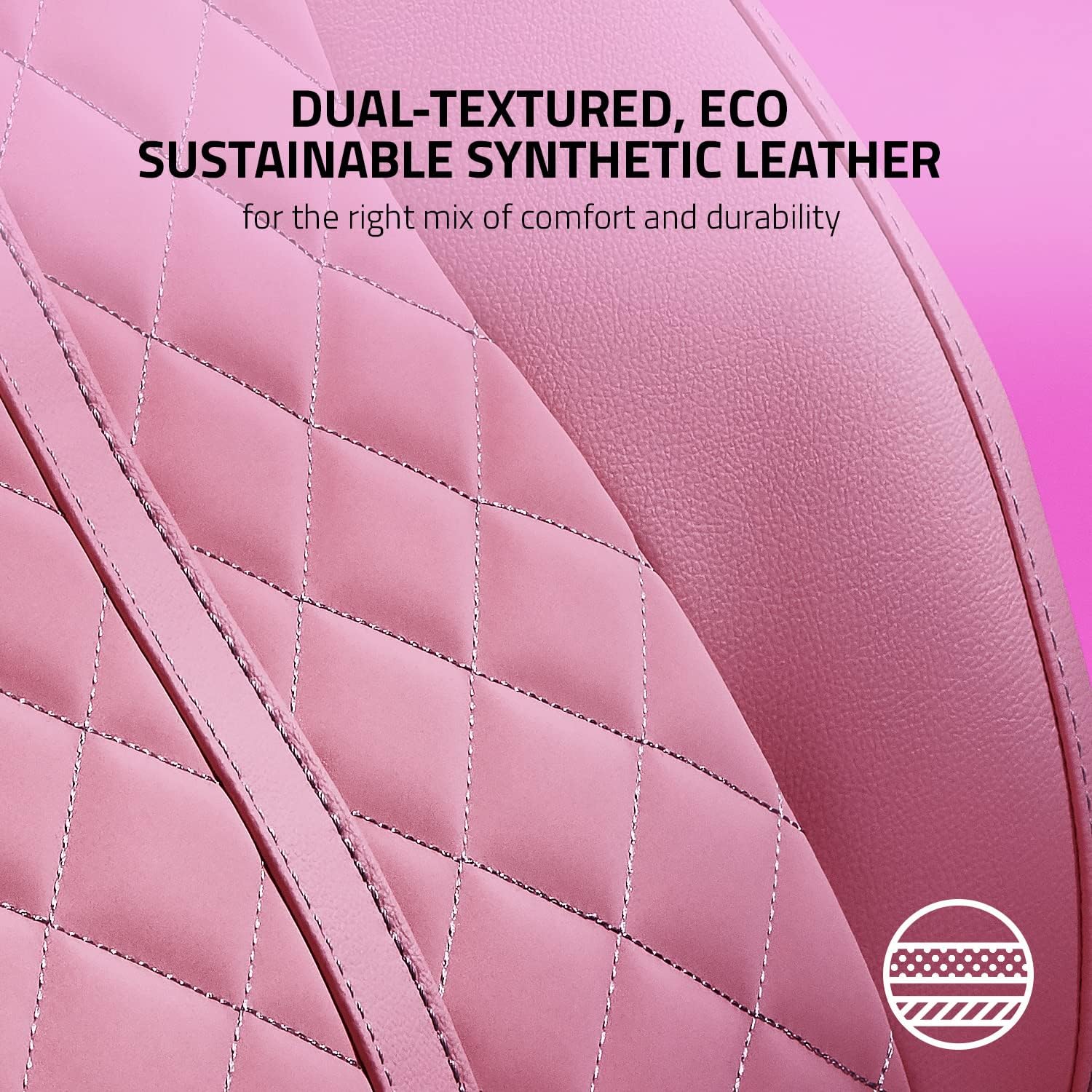 Razer Enki Gaming Chair: All-Day Comfort - Built-in Lumbar Arch - Optimized Cushion Density - Dual-Textured, Eco-Friendly Synthetic Leather - Reactive Seat Tilt & 152-Degree Recline - Pink
