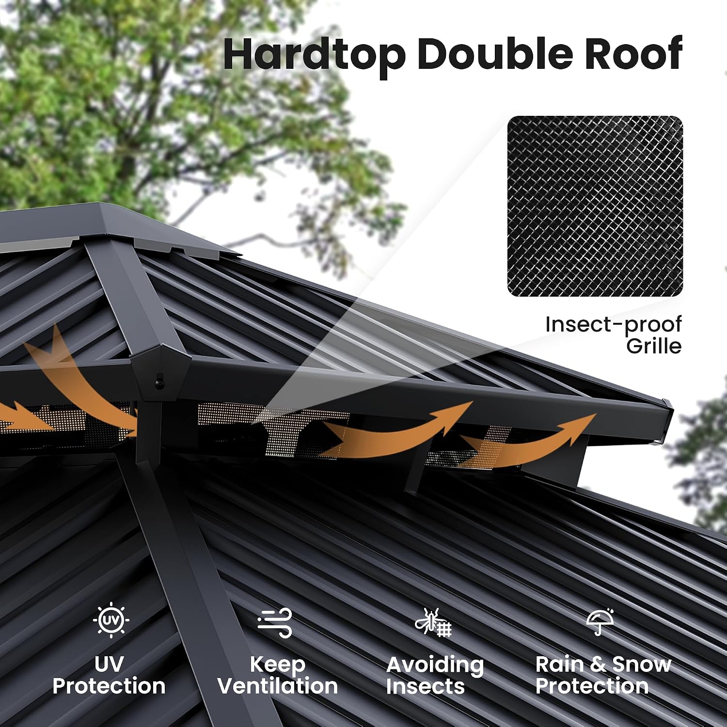 COSIEST 12X16 FT Hardtop Gazebo Rustproof Double Roof Metal Gazebo with Steel Columns & Netting Curtains Poolside,Deck,BBQ Area (Dark Gray)