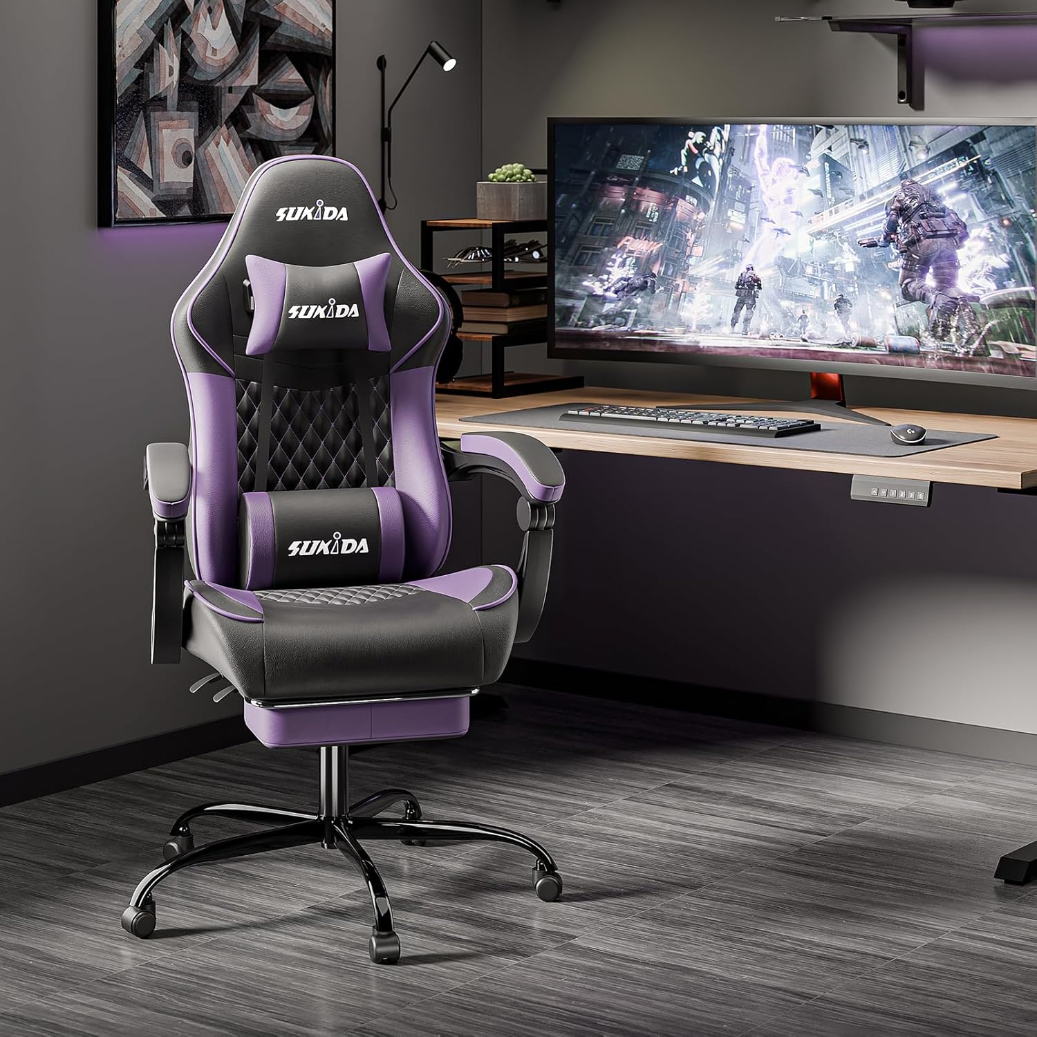 Ergonomic Video Gamer Chairs Gaming Computer Chair Gamer Chairs for Adults Massage Lumbar Support Swivel Height Adjustable Headrest Backrest