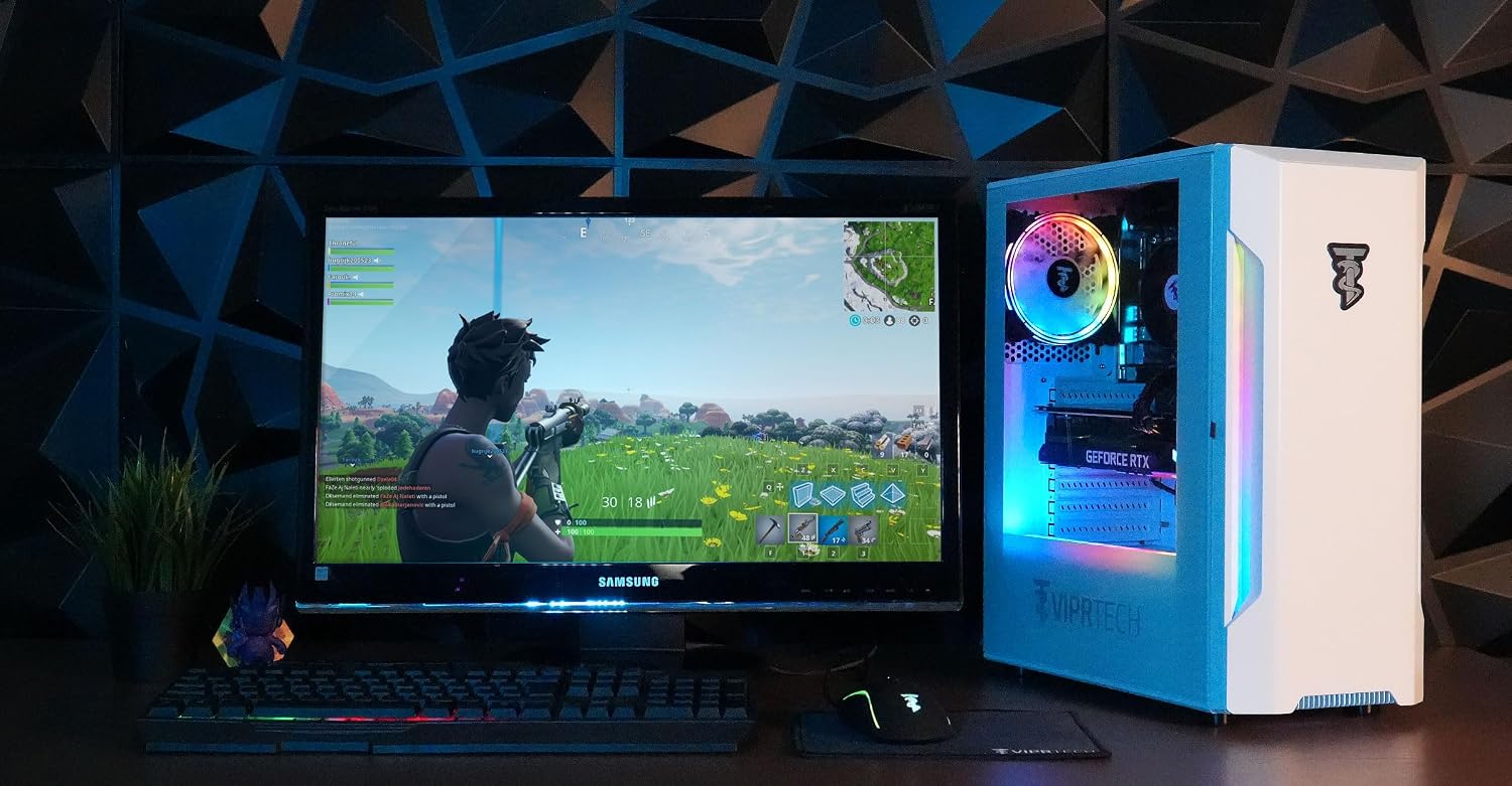 ViprTech Rebel 5.0 Gaming PC - AMD Ryzen 7 (4.1Ghz Turbo), RTX 5060 8GB, 16GB DDR4 RAM, 1TB SSD, VR-Ready, Streaming, WiFi BT, RGB, Win 11 Pro, Prebuilt Desktop Computer, White