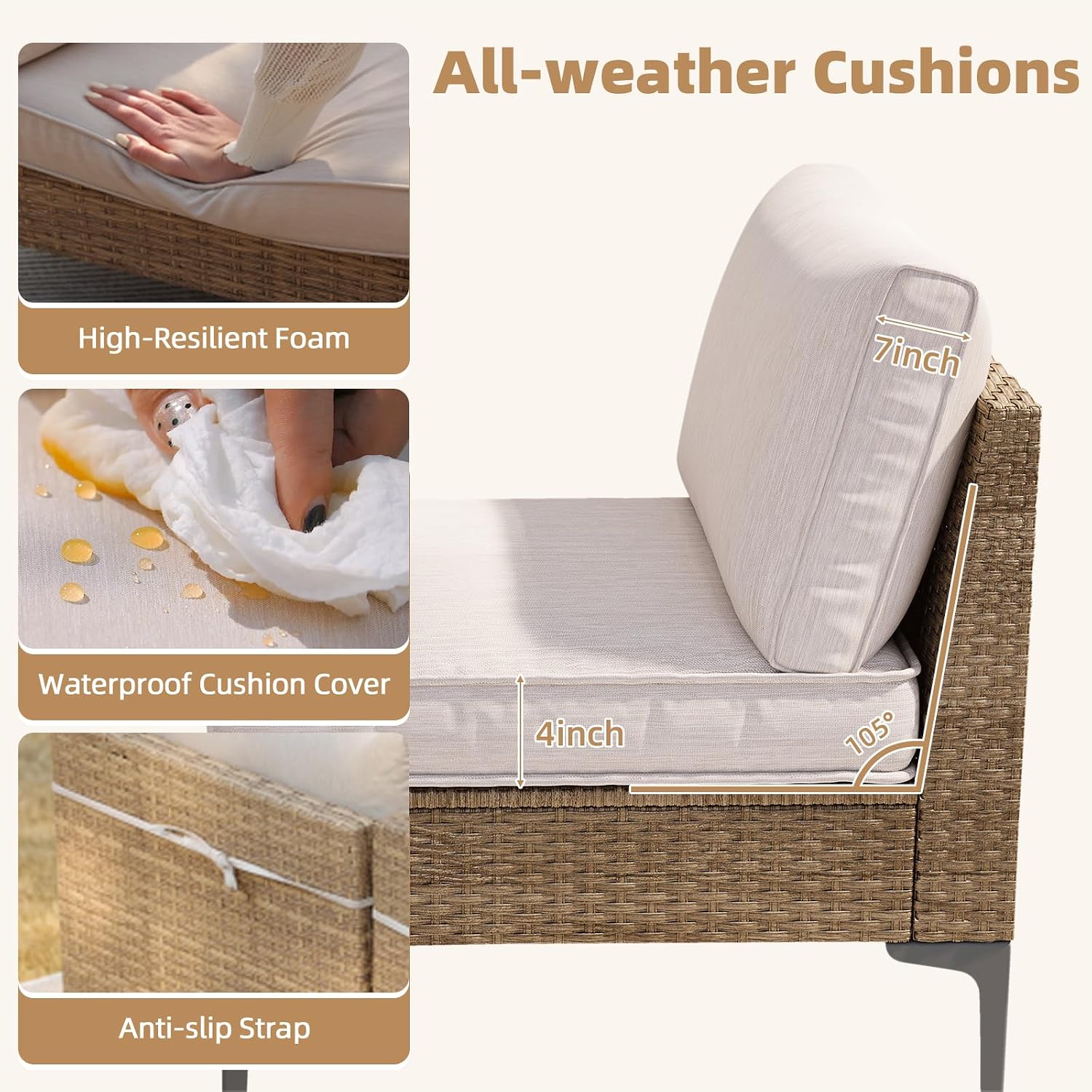 9-Piece Patio Furniture Set, Outdoor Wicker Sectional Sofa with Coffee Table, Anti-Slip & Thick All-Weather Cushions for Sunroom,Garden,Backyard, Beige