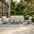 PHI VILLA 5 Piece Metal Patio Furniture Set with 5.75' Cushion, Modern Outdoor Furniture Set with 3-Seater Deep Seating Sofa, 2 Patio Swivel Chairs & 2 Ottoman, Patio Conversation Sets for Garden Deck