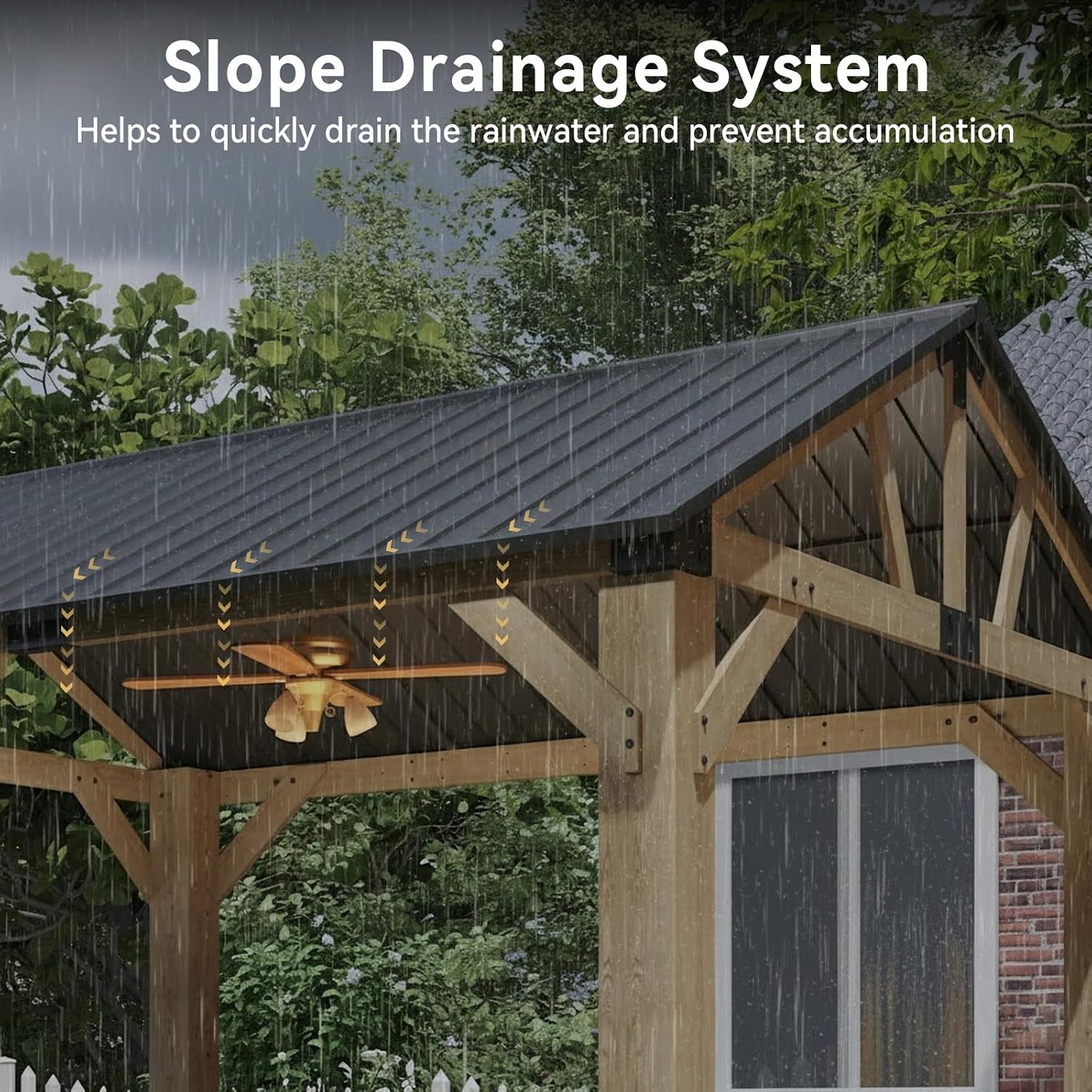 Aoxun 12' x 10' Outdoor Wood Gazebo, Hardtop Gazebo Permanent Wooden Pavilion with Gable Galvanized Steel Roof, for Patio, Garden, Backyard(Nature)