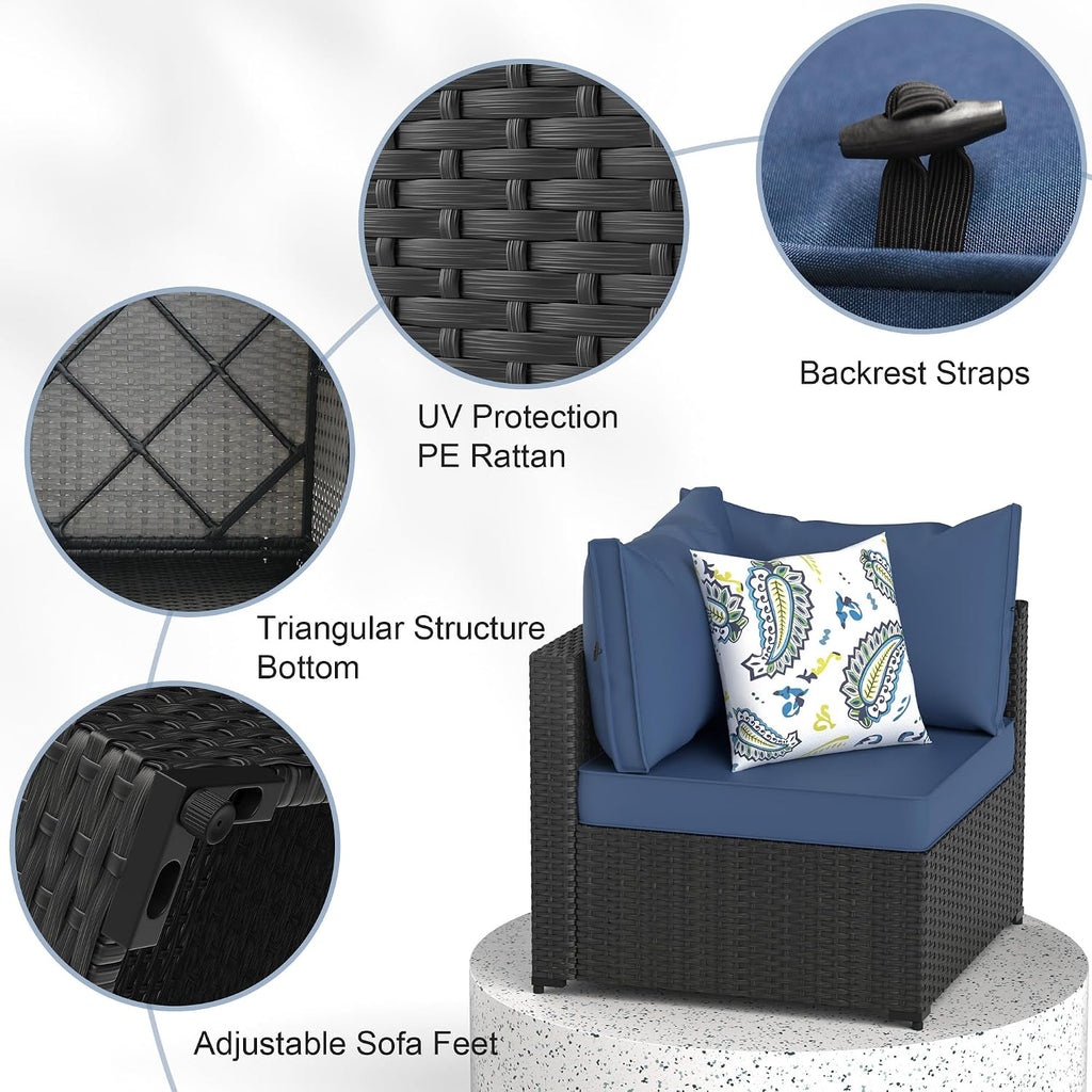 GOJOOASIS Patio Furniture Set Outdoor Sectional Sofa with Ottoman Wicker Couch Rattan Modular Seating Conversation Sets Porch Decor for Backyard, Balcony, Garden (Blue B)