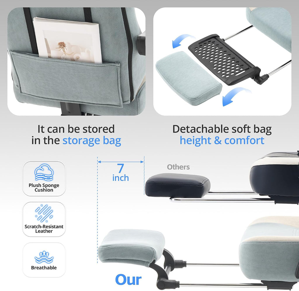 Gaming Chair Breathable Fabric with Pocket Spring Cushion, Wide and High Ergonomic Office Chair with Headrest, Computer Gaming Chair with Footrest for Adult and Teen (Blue Fabric)