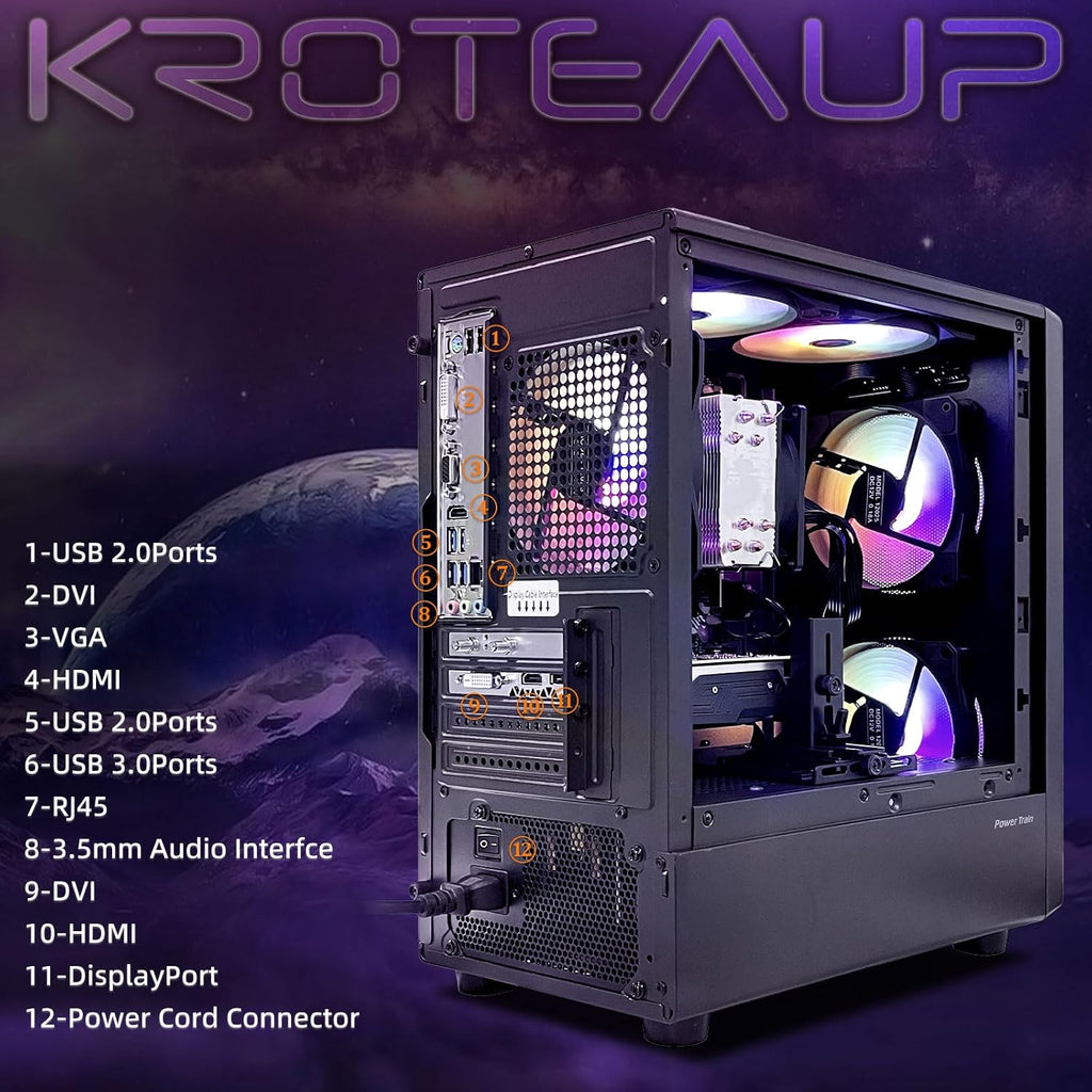 Gaming PC Computer Desktop, Ryzen 5 6-core up to 4.2GHz, RTX 2060 6G, 16GB DDR4, 512GB SSD, WiFi 6, RGB Fan x5, Prebuilt Windows 11 Home Tower Computers