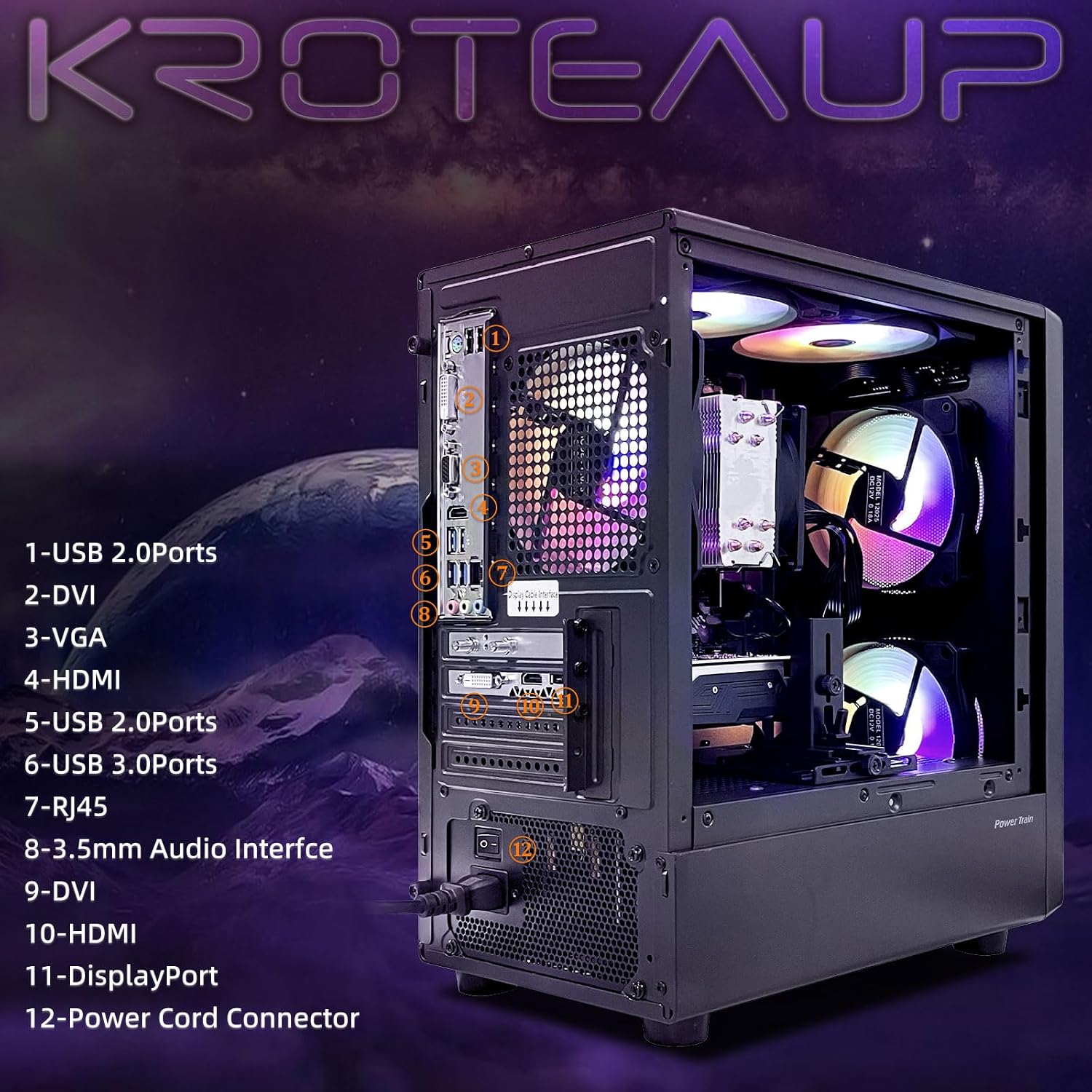 Gaming PC Computer Desktop, Ryzen 5 6-core up to 4.2GHz, RTX 2060 6G, 16GB DDR4, 512GB SSD, WiFi 6, RGB Fan x5, Prebuilt Windows 11 Home Tower Computers