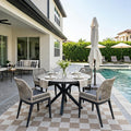 PURPLE LEAF 5 Pieces Round Dining Set Patio Aluminum Modern Oversize Round Table and Wicker Chairs with Cushions for Kitchen Porch Garden Outdoor Furniture Sets, Beige and Dark Grey