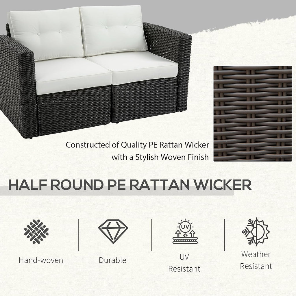 Outsunny 2 Piece Patio Wicker Corner Sofa Set, Outdoor PE Rattan Furniture, with Curved Armrests and Padded Cushions for Balcony, Garden, or Lawn, Beige