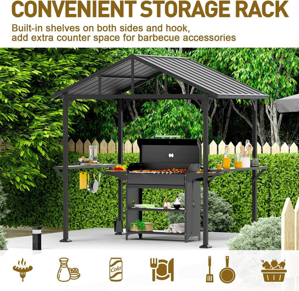 8' x 5' BBQ Gazebo Hardtop Grill Gazebo for Outdoor Grill, Heavy-Duty Aluminum Frame and Galvanized Steel Roof, Great for Patio and Backyard