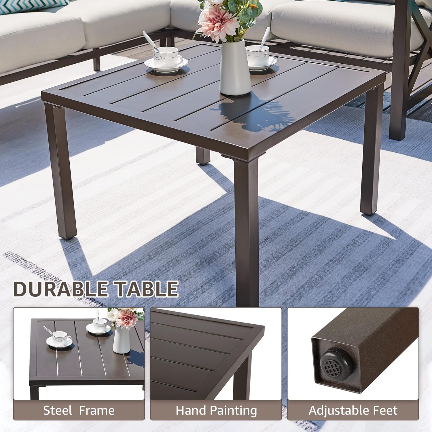 NATURAL EXPRESSIONS 6 Pieces Patio Furniture Sets, Metal Outdoor Sectional Furniture L Shape Patio Conversation Sets,Highback Frame,Metal Table,Large Waterproof Cover, 6.5' Olefin Cushions