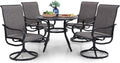 PHI VILLA 5 Piece Patio Dining Set, 4 Swivel Patio Chairs and 1 Round Metal Table with 1.57' Umbrella Hole, All Weather Resistant for Lawn Garden