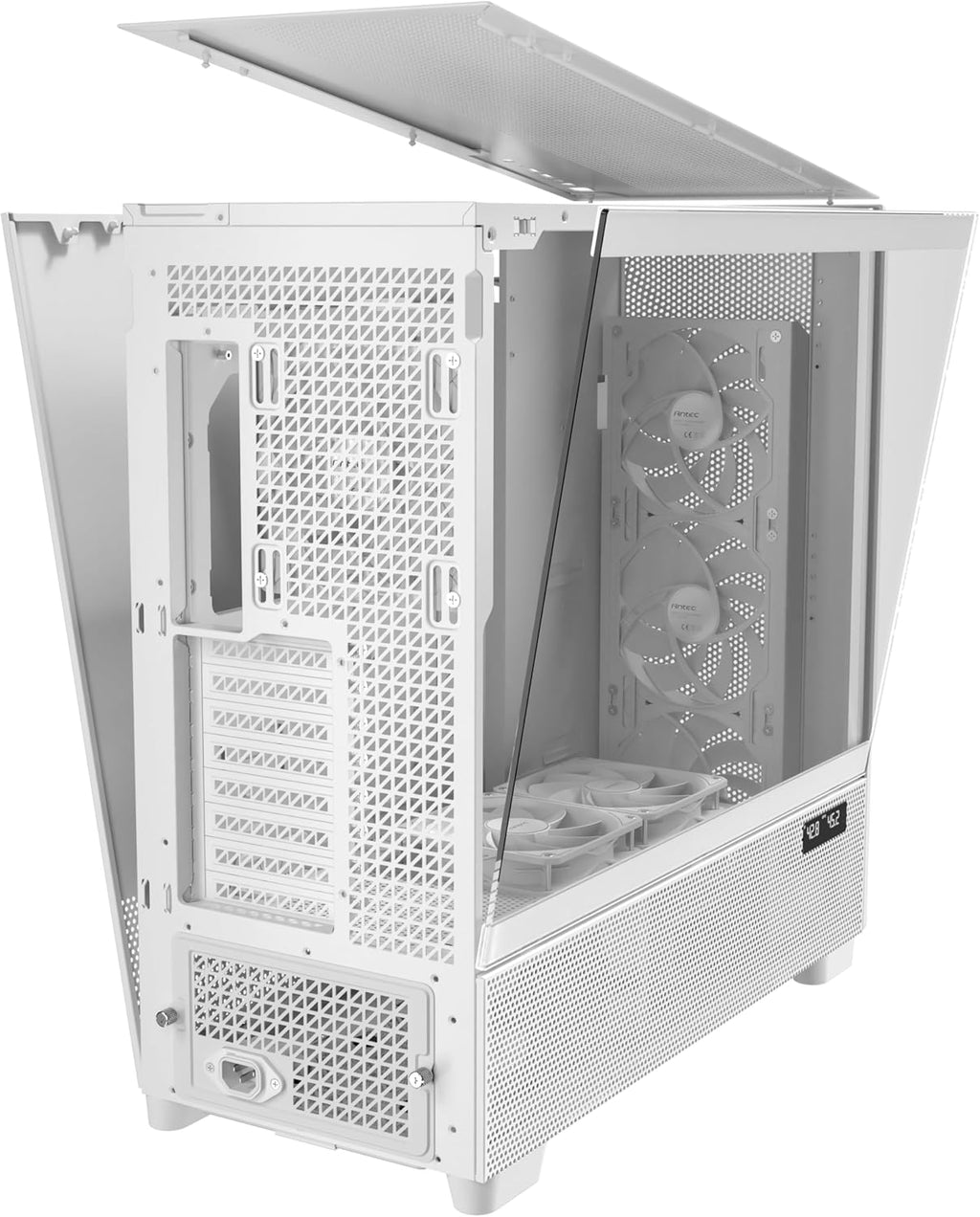 Antec Flux Pro White, 6 x PWM Fans Included, High-Airflow Front Panel with Birch Wood, iShift PSU 90° Mount, USB3.0 x 2, Type-C, 420mm Radiator Support, Temp. Display, Full-Tower E-ATX PC Case