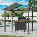 Kullavik 8' x 5' Hardtop Grill Gazebo,Outdoor BBQ Gazebo with Galvanized Steel Roof and Ceiling Hook,BBQ Pavilion with 2 Side Shelves and 5 Side Hooks for Patio Lawn Backyard Garden