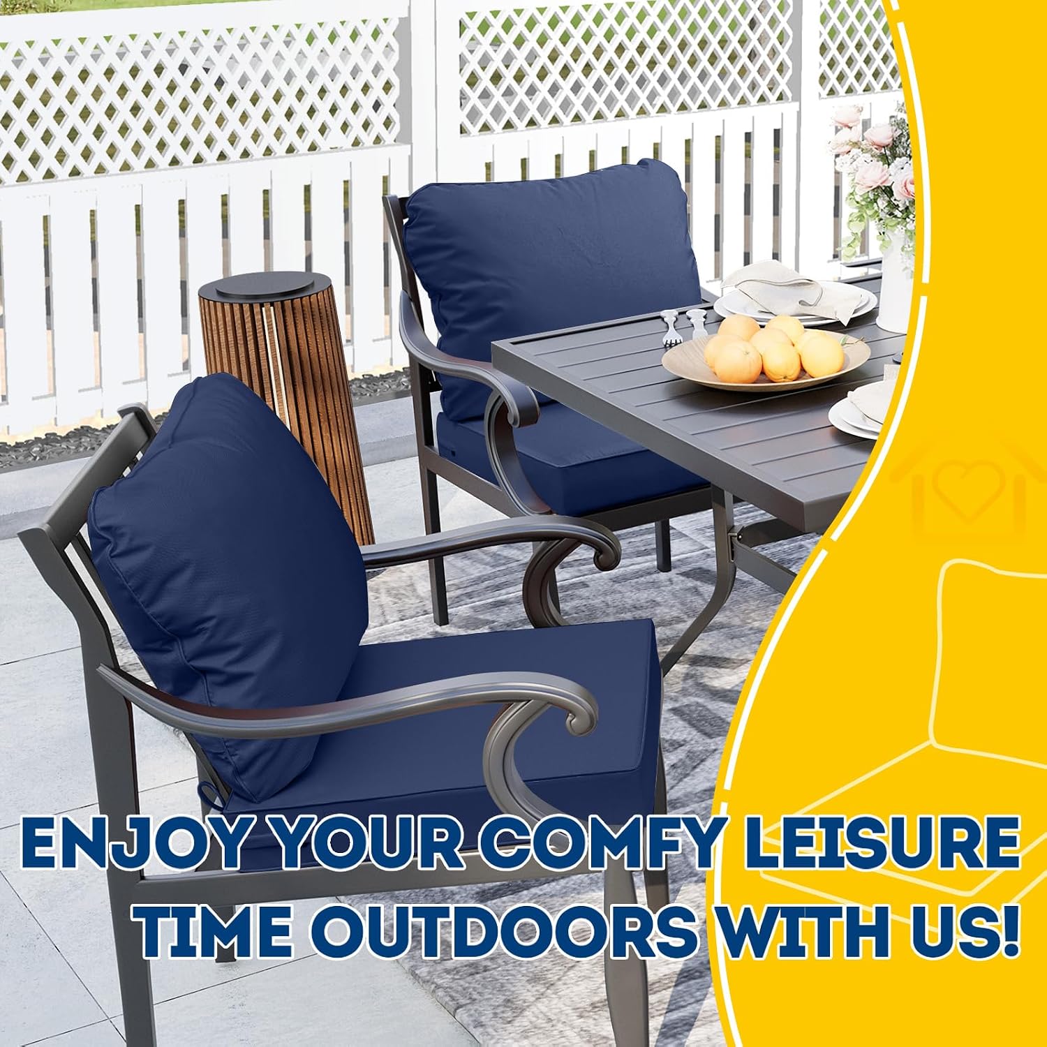 AAAAAcessories Outdoor Seat Cushions for Chairs, Fade-Resistant, Waterproof Patio Furniture Replacement Cushions, 22' x 22' x 3' + 22' x 17', Set of 4, Navy Blue