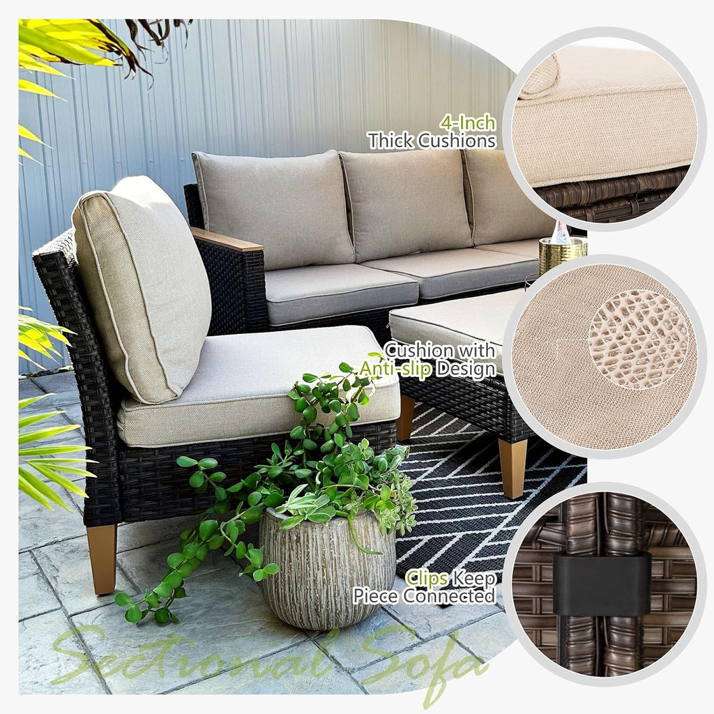 Sophia & William Outdoor Patio Sectional Sofa Set 2 Seats High Back Single Wicker Patio Furniture Chairs All-Weather Patio Conversation Set Outdoor Couch with 4' Thick Cushions, Beige