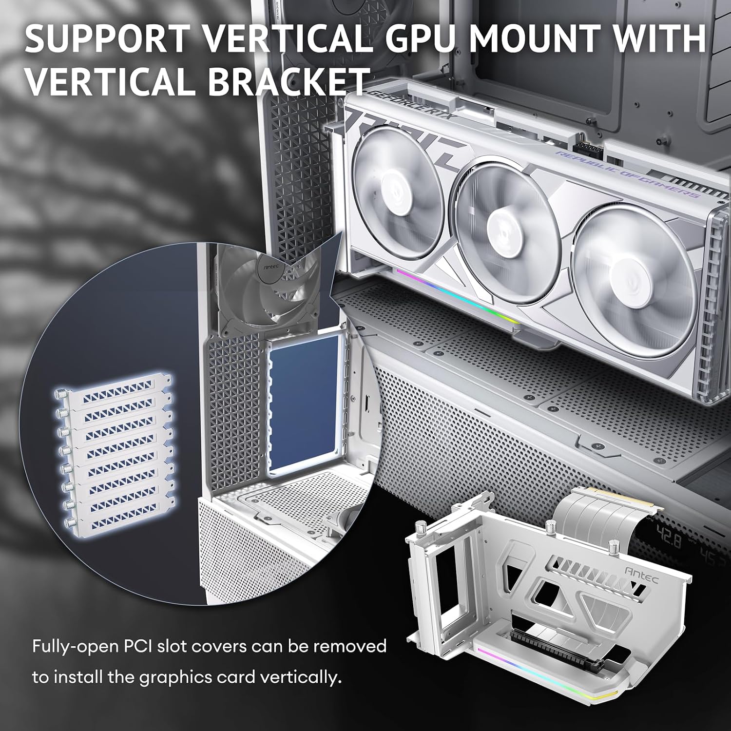 Antec Flux Pro White, 6 x PWM Fans Included, High-Airflow Front Panel with Birch Wood, iShift PSU 90° Mount, USB3.0 x 2, Type-C, 420mm Radiator Support, Temp. Display, Full-Tower E-ATX PC Case