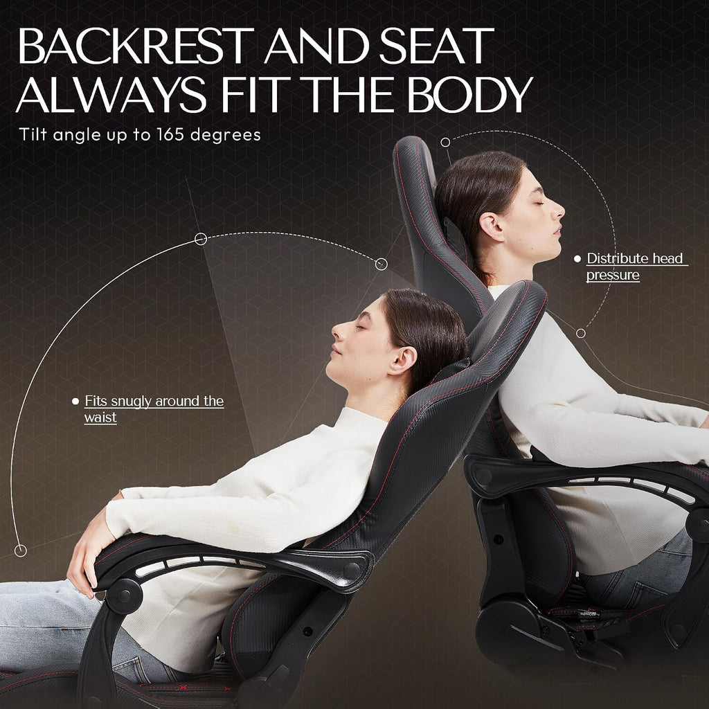Dowinx Big & Tall Vintage Gaming Chair for Adults, 400 lb Capacity Heavy Duty Ergonomic Computer Chair with Massage Lumbar, Footrest & Easy Side Recline, Black