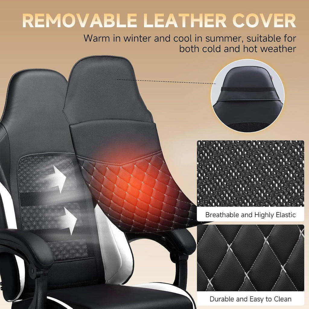 GTPLAYER Gaming Chair, High Back Leather Computer Gaming Chair with Footrest, Ergonomic Height Adjustable Office Chair with Removable Cover and Lumbar Support for Gaming and Work (WT)