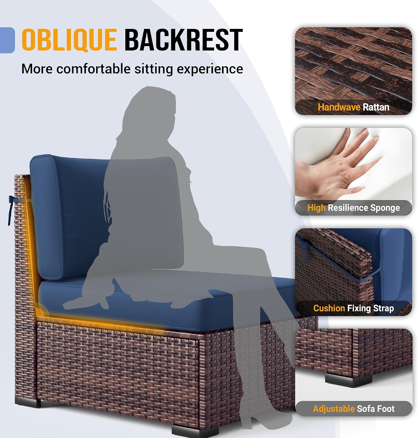Outdoor Patio Furniture Set with 44' Fire Pit Table 8 Pieces Rattan Patio Sectional Sofa Conversation Set w/55000 BTU Propane Gas Fire Pit, Coffee Table, 2 Waterproof Covers, Blue
