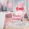 Vigosit Pink Cat Gaming Chair with Footrest, Ergonomic Cute Gamer Chair with Cat Ears, Comfortable Desk Computer Chair for Girls Adults
