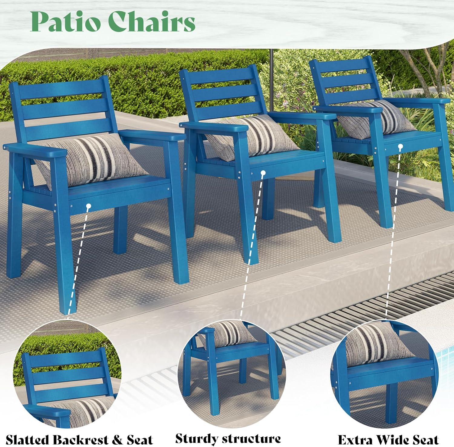 AMERLIFE 7-Piece HDPE Outdoor Dining Table Set with 6 Chairs, 71' Patio Dining Table Sets with Umbrella Hole, Modern Dinner Table & Chairs Set for Garden, Backyard, Poolside, Blue
