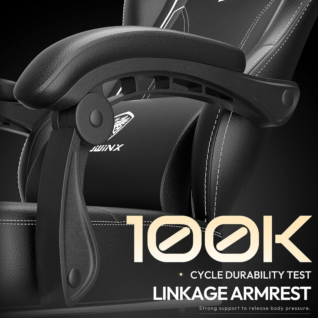 Dowinx Gaming Chair with Pocket Spring Cushion, Ergonomic Computer Chair with Massage Lumbar and Footrest for Adults, High Back Game Chair Leather for Office Gaming 300LBS, Black