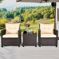 ORALNER 3 Pieces Patio Furniture Set, Outdoor Wicker Conversation Set Rattan Chairs with Cushions, Glass Coffee Table, Bistro Set for Front Porch Balcony Garden Deck Poolside (Beige)