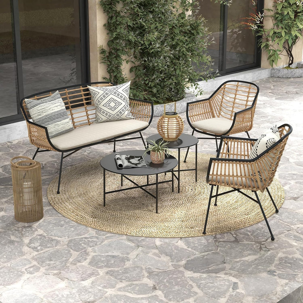 Grand patio Patio Furniture Set, Outdoor Wicker Patio Conversation Seating Chair with Cushions and Coffee Table, Boho Seating Chat Set for Indoor Outdoor, Balcony, Porch, Garden, Deck