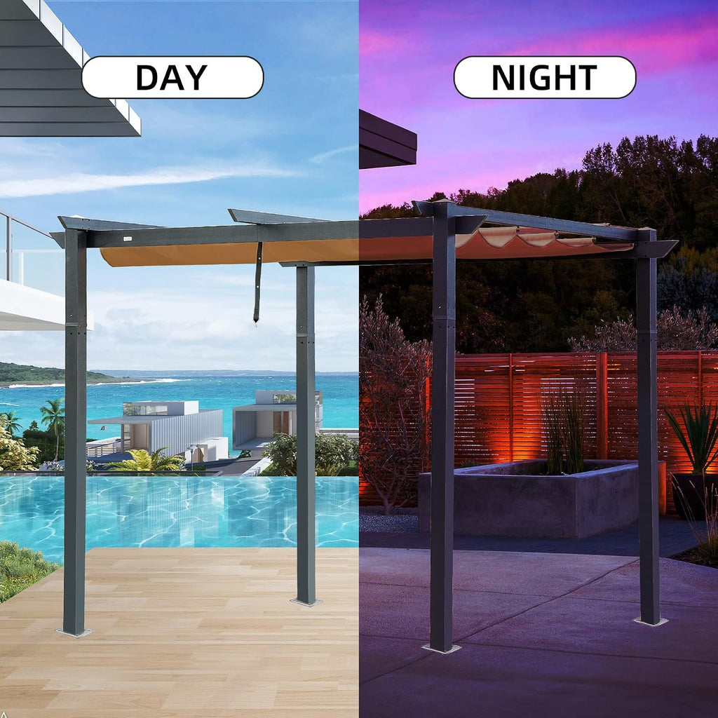 Domi 10' x 10' Outdoor Retractable Pergola, Gazebo Modern Grape Trellis Pergola with Sun Shade Canopy, Patio Aluminum Shelter for Garden Porch Beach Yard