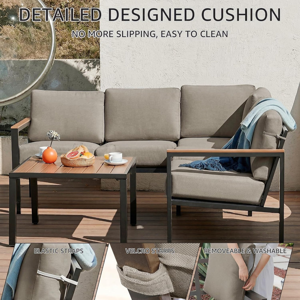 NATURAL EXPRESSIONS 6 Pieces Patio Furniture Set, Outdoor Couch with Thick Olefin Cushions, Fauxwood Armrest and Tabletop, Ergonomic Highback, Sectional Outdoor Furniture for Backyard, Deck Shale