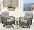 MELLCOM 3 Pieces Patio Furniture Set, Outdoor Swivel Rocker Patio Chairs, Wicker Patio Bistro Set with Rocking Chair, Thickened Cushions and Glass Coffee Table for Backyard, Garden, Grey