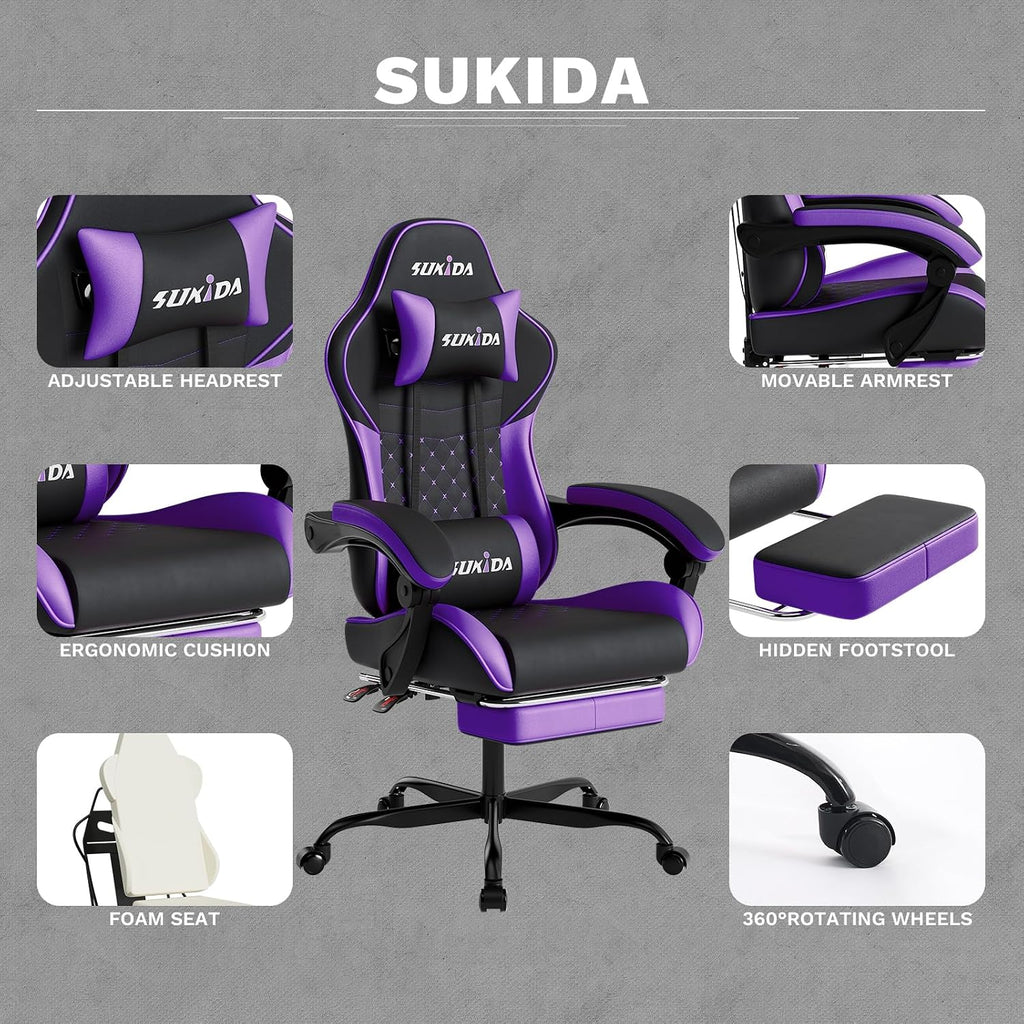 Ergonomic Video Gamer Chairs Gaming Computer Chair Gamer Chairs for Adults Massage Lumbar Support Swivel Height Adjustable Headrest Backrest